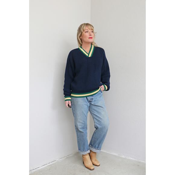 1990's Vintage Claiborne Preppy Tennis Wool Sweater Men's MD LG Women's LG XL - Picture 4 of 9